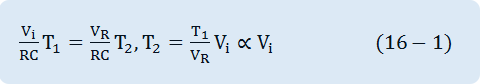 V_i/RC T_1=V_R/RC T_2,T_2=T_1/V_R  V_i∝V_i